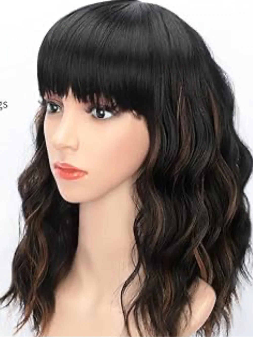 Wavy Wig in Dark Brown with Caramel Highlights